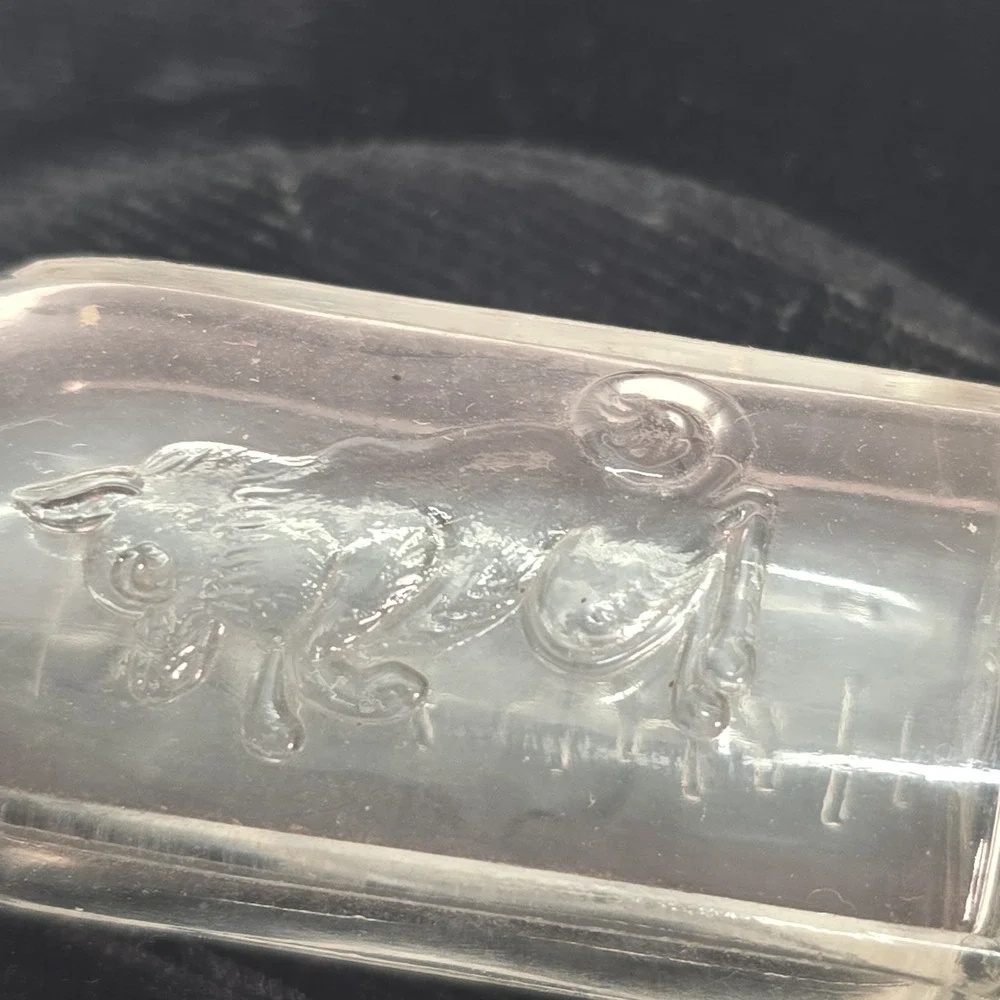 Vintage Glass Baby Doll Bottle Embossed Dog Wetting toy